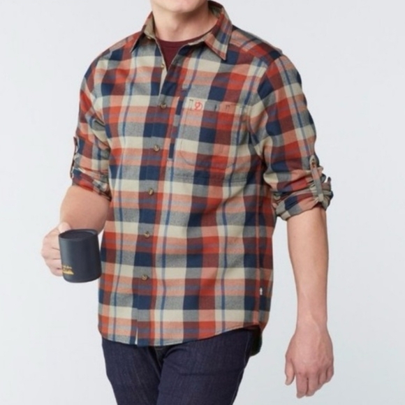 Men's XXL Fjallraven Fjallglim Flannel Shirt Red Blue Plaid EUC Gorpcore - Picture 12 of 14